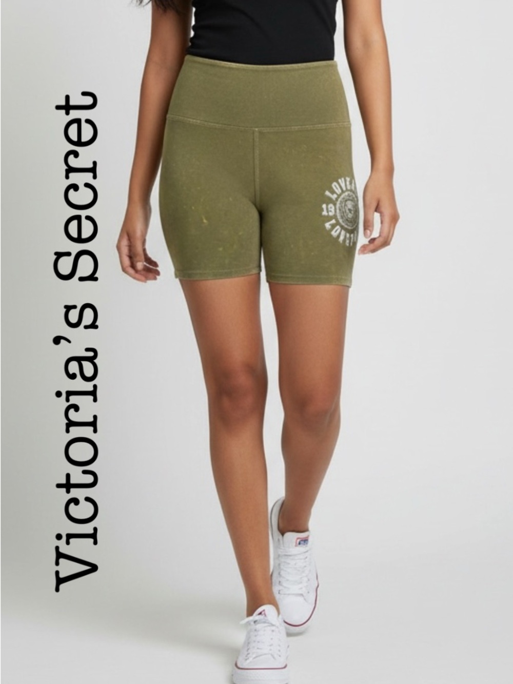 New Victoria's Secret Pink Olive Green High-Rise Bike Shorts Size Medium